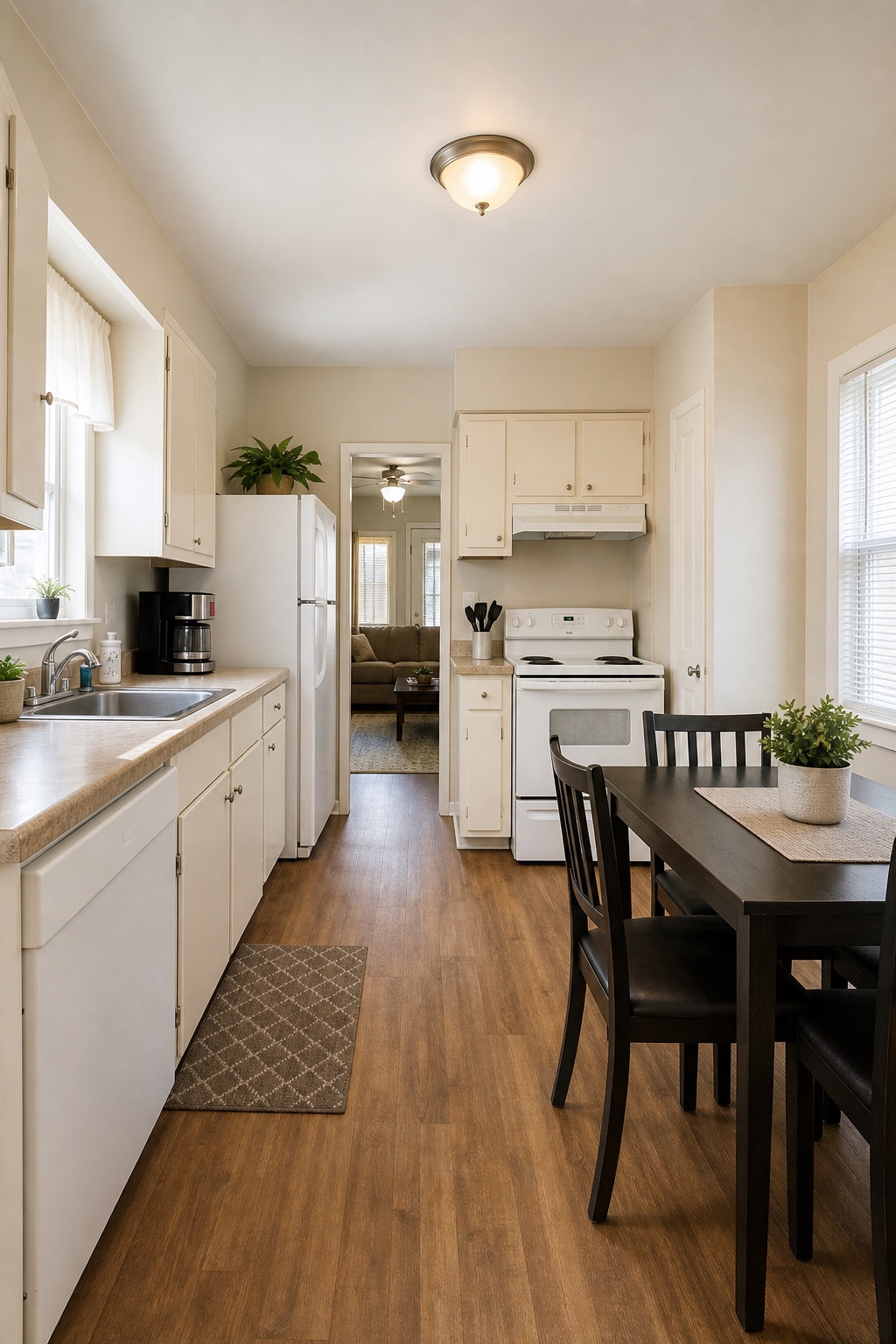 Kitchen and dining room listing photo